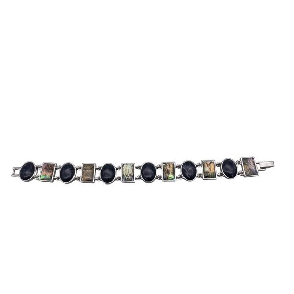 Lia Sophia Jersey Moon faux Abalone and Black Onyx Bracelet Silver Tone 7 Inches - Picture 2 of 7